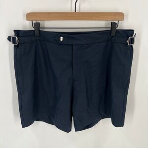 RAITH Navy Blue Tailored Swim Shorts Men's L Luxury Resortwear Buckle Detail